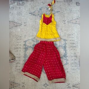 Vibrant Yellow and Red Little Girls Indian Outfit 4T
